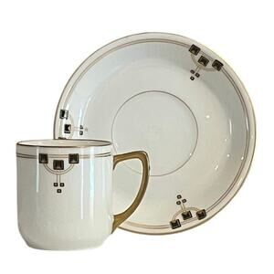 Vintage Victoria Austria Demitasse/Espresso Cup & Saucer, Gold, Black, Set of 10